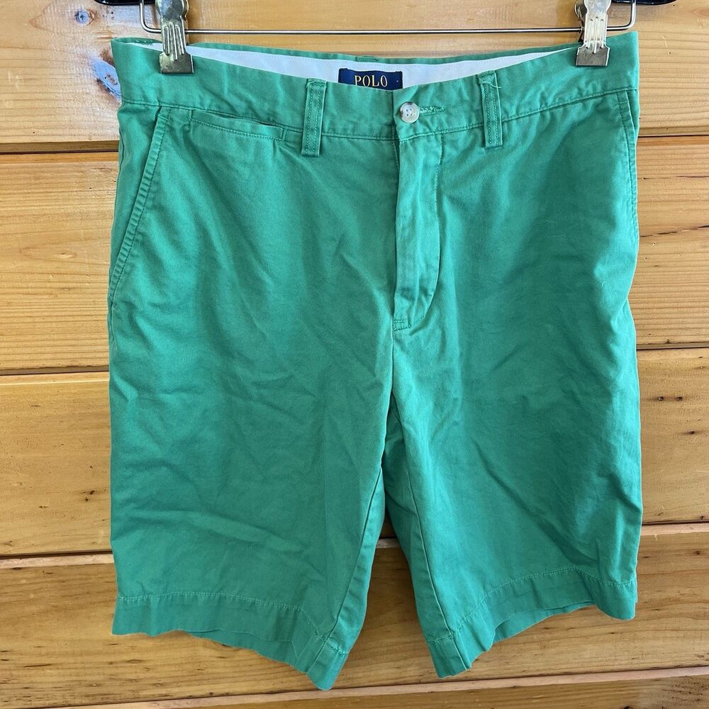 Polo Ralph Lauren Cotton Flat Front Green Shorts Casual Men’s Size 30 W Logo
